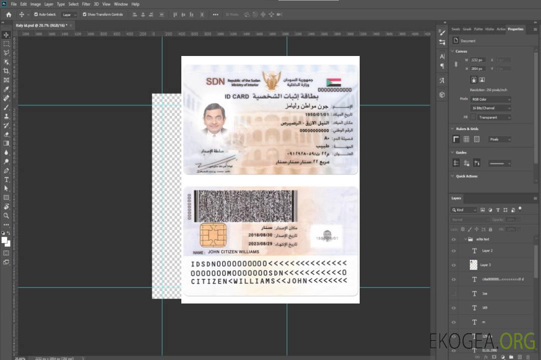 Carte d'identité SOUDAN template